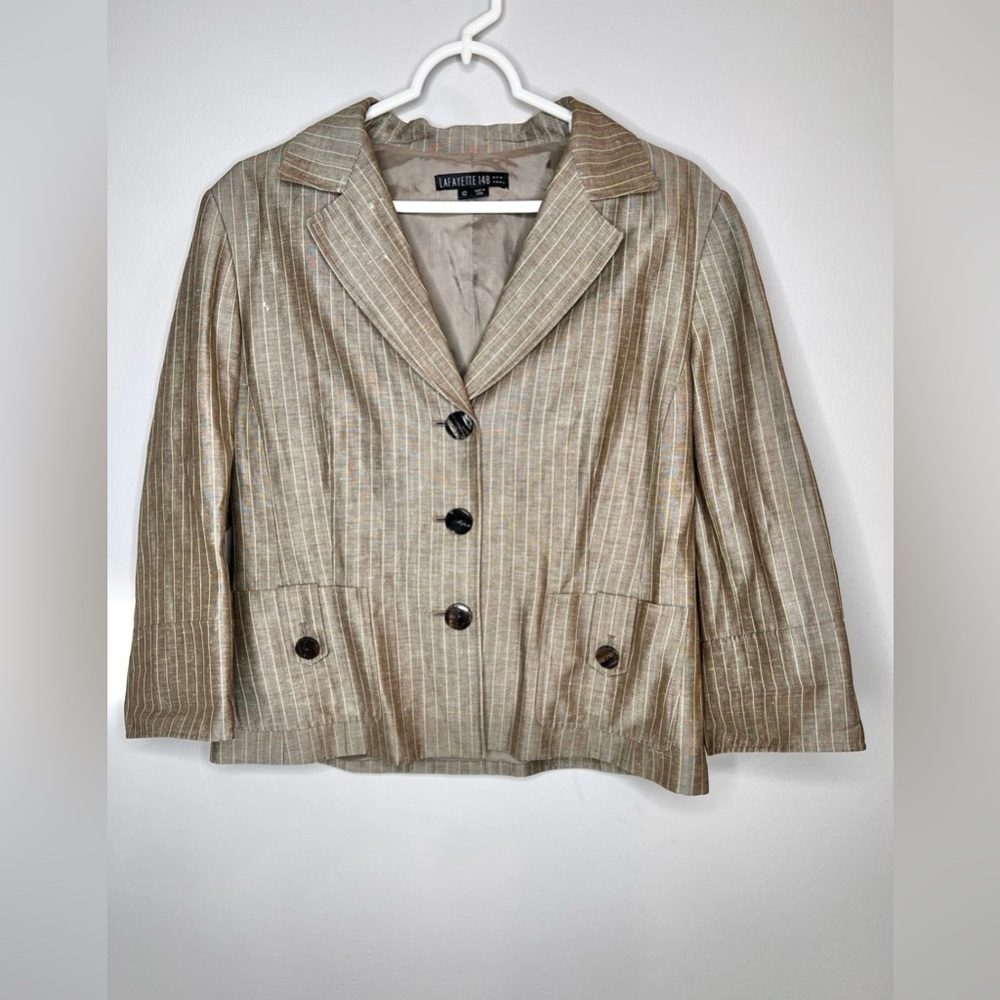 Lafayette 148 New York Wool Linen Blend Pinstripe Blazer Size 12